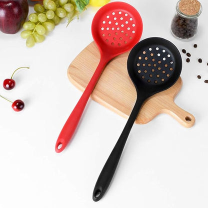 DOITOOL Large Slotted Spoon for Serving Soup Sieve Skimmer Silicone Colander Handle Non-stick Hot Pot Spoon for Cooking