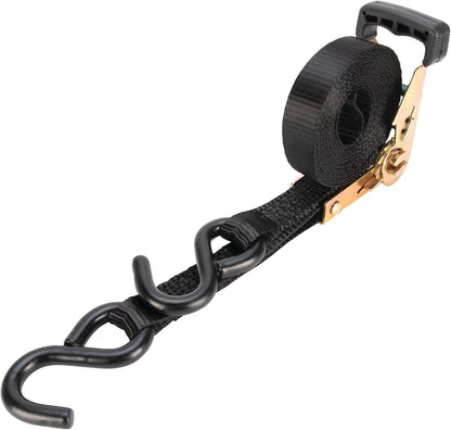 Performance Tool W1856 1-in X 14-ft Ratcheting Tie Down Strap: 1000 lb Load Limit, 3000 lb Break Strength, Strong Poly Webbing, Padded Comfort Ratchet Handle, Vinyl Hooks, Heavy Duty, Black