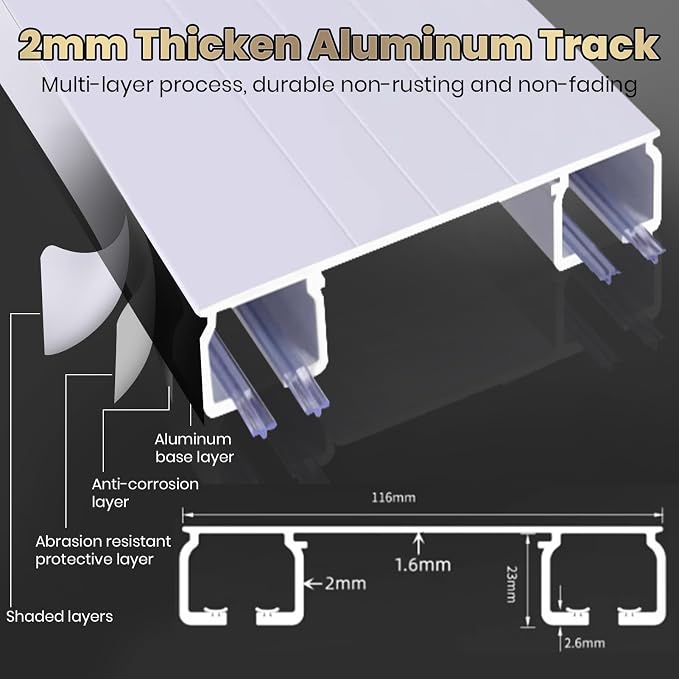 Silent Double Curtain Track Ceiling Mounted, Heavy-Duty Aluminum Room Divider Rails Bedroom/Living/Window/Hotel Drop Ceiling Curtains Tracks Easy Install?White, 3m(9.8ft) ?