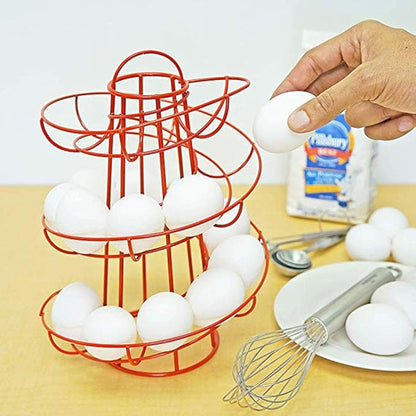Steel Egg Skelter Dispenser Rack,Spiral Egg Holder, Save space, Egg Display Holder, Wire Chicken Egg Storage Organizer,Egg Basket for Countertop Kitchen (Red)