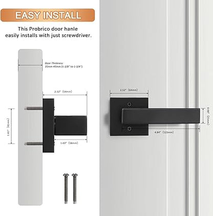 Probrico Pack of 2 Door Lever Dummy Lever Door Handle for Closets French Doors,Square Dummy Door Lever,Non-Turning Single Side Pull with Black Finish,Easy Installation Pull Only Lever Set