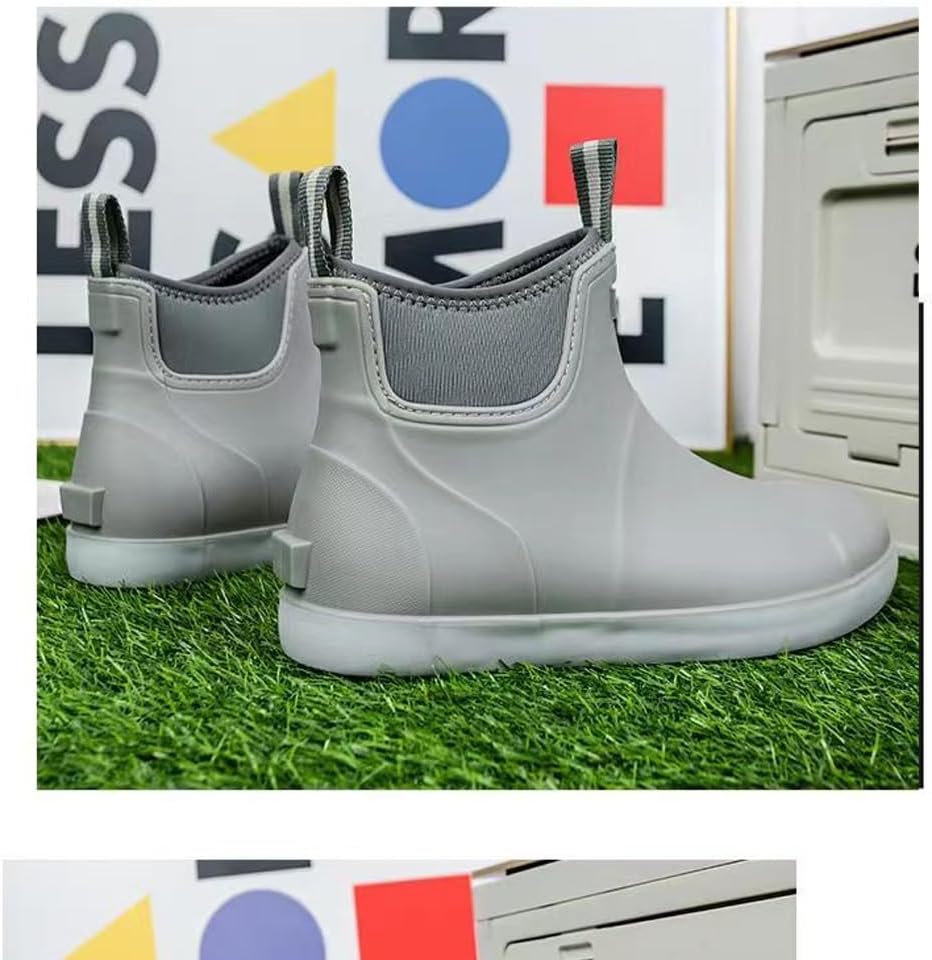 Men's Deck Fishing Boots Waterproof Rain Boots,Green Ankle Booties Slip On,Rubber Footwear For Gardening Fishing Boating Camping Sailing