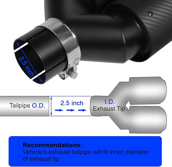 Vechkom 2.5 "Inlet to 3.5" Outlet Exhaust Tip Black Dual Y Carbon Car Rear Tip 9.8" Length Universal for Vehicles with 2.5" O.D. (Matt All Black)