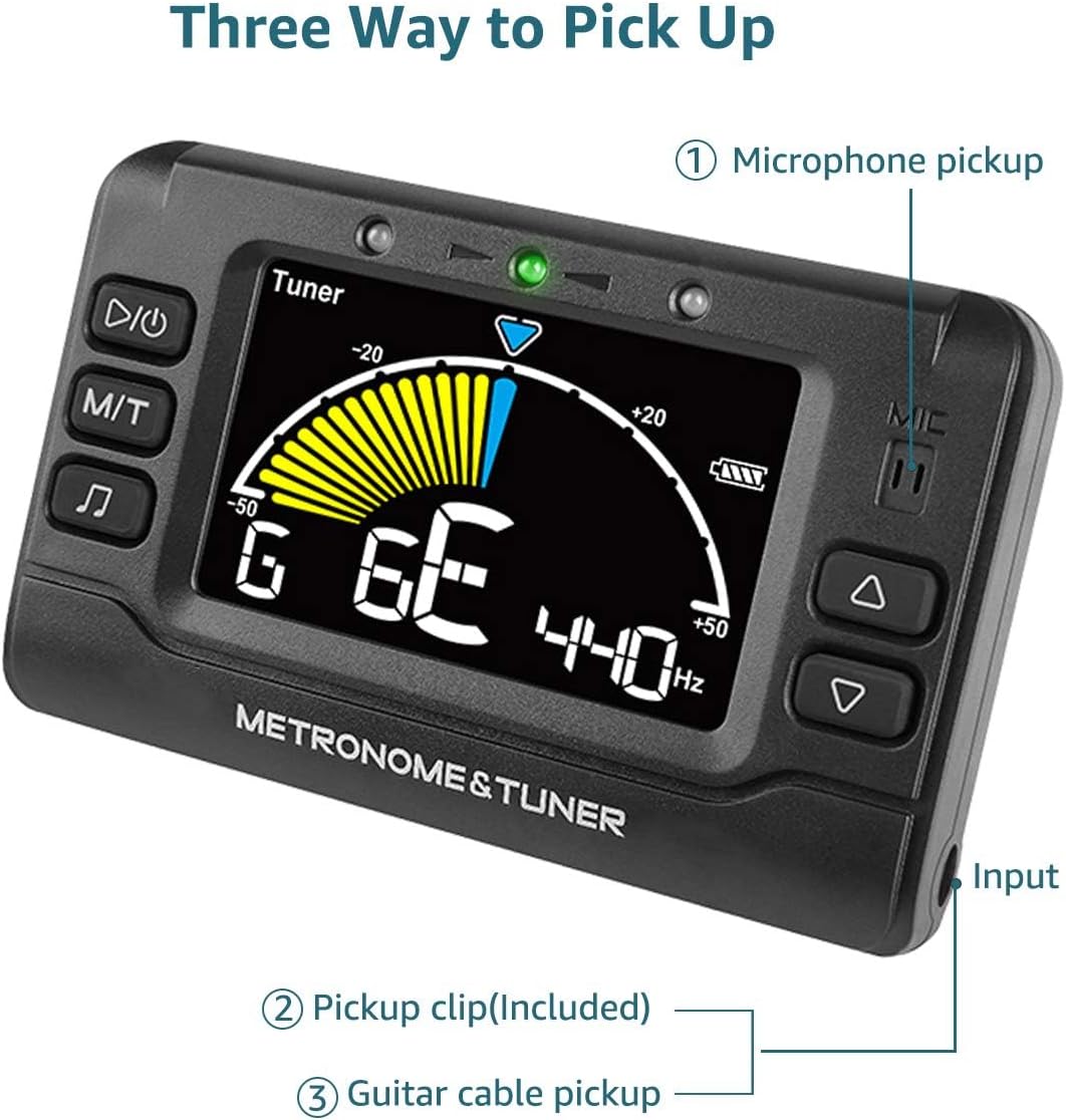 Wegrower Metronome Tuner, Rechargeable 3 In 1 Digital Metronome Tuner Tone Generator for Guitar, Bass, Violin, Ukulele and Chromatic,Clarinet, Trumpet, Flute, Tuners for All Instruments (Clamp cable not included)