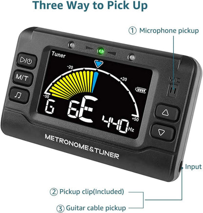 Wegrower Metronome Tuner, Rechargeable 3 In 1 Digital Metronome Tuner Tone Generator for Guitar, Bass, Violin, Ukulele and Chromatic,Clarinet, Trumpet, Flute, Tuners for All Instruments (Clamp cable not included)