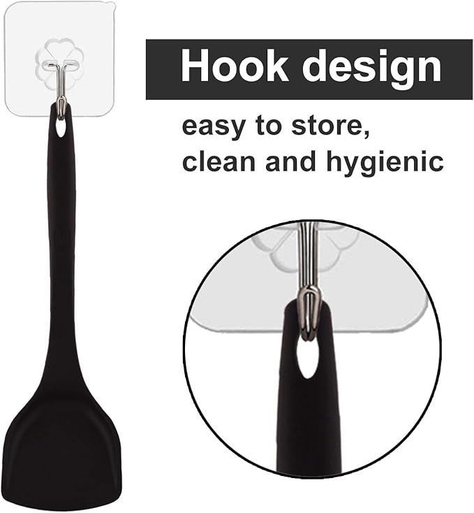 Silicone Wok Turner, Heat Resistant Solid Silicone Stir Fry Spatula for Non Stick Cookware (Black)