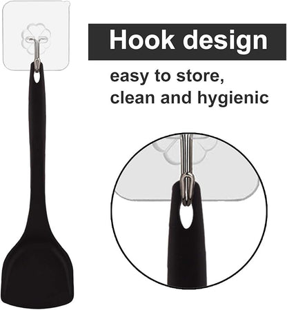 Silicone Wok Turner, Heat Resistant Solid Silicone Stir Fry Spatula for Non Stick Cookware (Black)