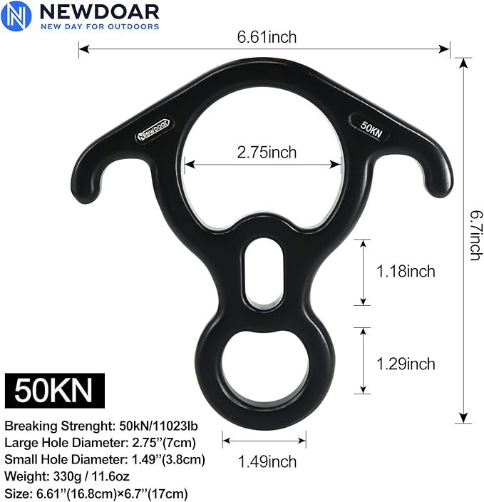 NewDoar 50KN 11000 LBF Rescue Figure,8 Descender Large Bent-Ear Belaying and Rappelling Gear Belay Device for Rock Climbing, Aerial Dance,Ziplining and Peak Rescue 7075 Aluminum Alloy