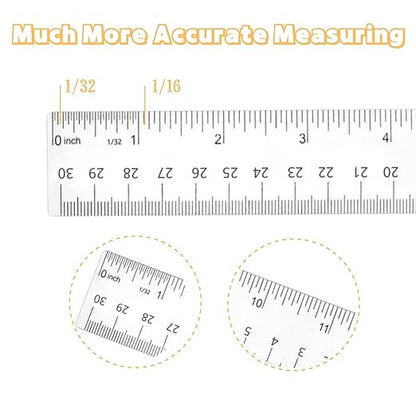 Plastic Ruler, 12 Inch Clear Plastic Ruler, Centimeter, Millimeter and Inches, Pack of 2