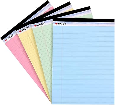 KAISA Colored Legal Pad Writing Pads 8.5x11 inch, Wide Ruled, 40 SheetsPad, 20lb Colored Paper, Perforated Writing Pad with Sturdy Back (4 Pads), KSU-5972