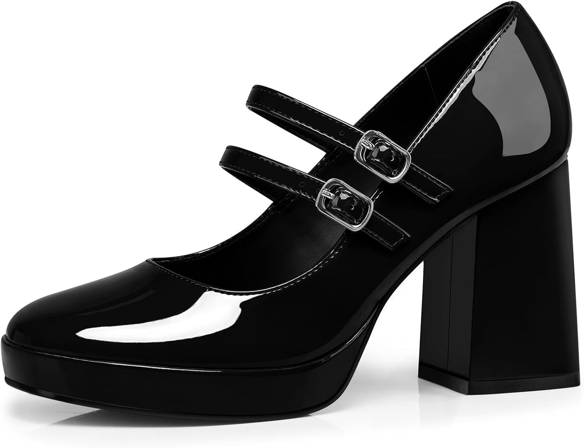 Women Mary Jane Shoes: Comfortable Closed Toe Chunky Heels, Dress Platform Pumps Prom Graduation Formal Wedding Shoes Black/Red/White/Nude