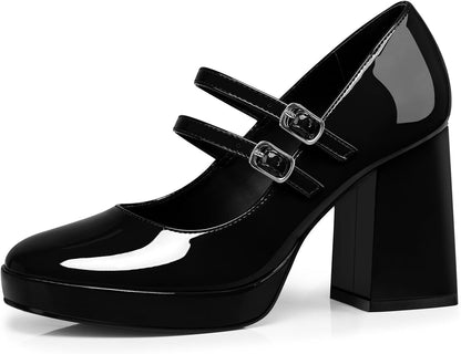 Women Mary Jane Shoes: Comfortable Closed Toe Chunky Heels, Dress Platform Pumps Prom Graduation Formal Wedding Shoes Black/Red/White/Nude