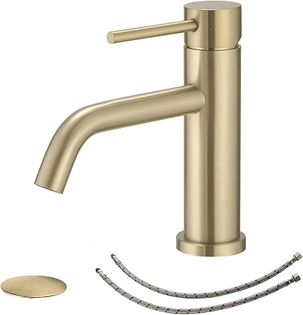 Brushed Gold Bathroom Faucet for Sink 1 Hole Single Handle Modern Bathroom Sink Faucet Lavatory Commercial Bath Vanity Tap with Pop Up Drain