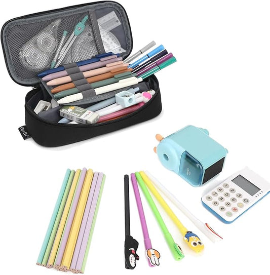 FlowFly Pencil Case for Girls Boys, Large Capacity Pencil Pouch for Kids, Portable Soft Pen Bag for Teens, Black