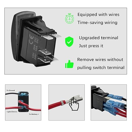 Red Led Spot Lights Rocker Switch 5 Pin OnOff Waterproof Toggle Switch for Car Boat Can Am UTV ATV Polaris 20A12V 10A24V Switch, with Jumper Wires Set