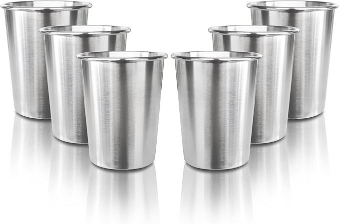 6 Pack 8 oz Stainless Steel Kids Cups, Children's Pint Cups, Stackable Metal Cups, Shatterproof Drinking Glasses