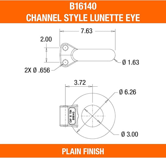 Buyers Products B16140 Plain Finish Forged Steel Tow Eye, 3" ID, 10 Ton Towing Eye, Pintle Hook Hitch Lunette Ring for Adjustable Channel Bracket, MGTW 20,000lbs