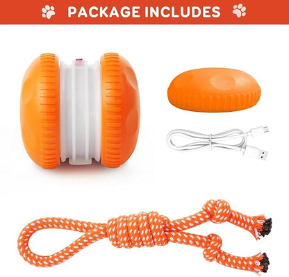 Interactive Dog Ball, Random Path Electric Automatic Moving and Rolling Dogs Toy with Rope for Small Medium Large Dogs, Motion-Activated Dog Stimulation Toy for Boredom Relief (Orange)