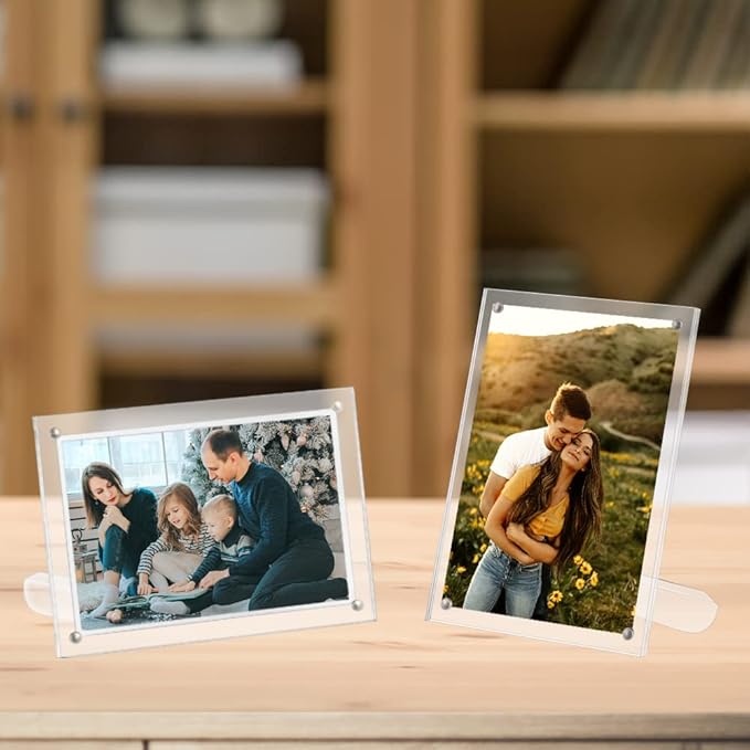 ECOSEAO 4x6 Minimalist Picture Frame Acrylic Glass Photo Frame with Magnetic Desktop Display Horizontally or Vertically