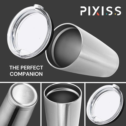 Pixiss 16 oz Stainless Steel Coffee Tumbler - Insulated Travel Mug with Lid - Hot  Cold Drinking Cups for Coffee On the Go - BPA Free Lid - Vacuum Insulated Tumbler