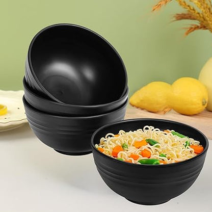 Unbreakable Wheat Straw Cereal Bowls Set of 4, 24 OZ Microwave and Dishwasher Safe Lightweight Soup and Salad Bowl Sets, Reusable Dessert Bowls for Rice, Pasta, Snack, Fruit, BPA Free (Black)