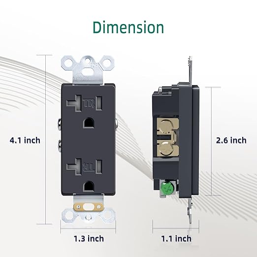 20A Heavy-Duty Duplex Receptacle, Wall Standard Electrical Outlet, Residential Grade, Tamper-Resistant, 2 Pole 3 Wire, Self-Grounding, Child Proof, UL Listed, Black, 9 Pack