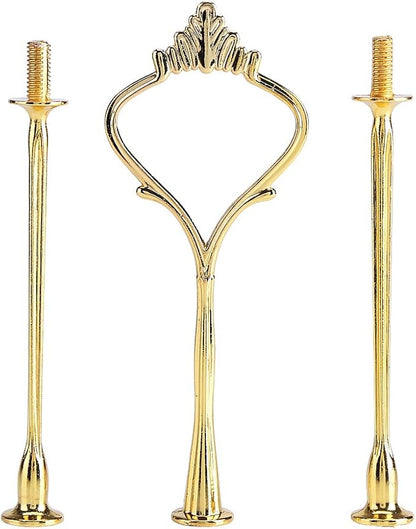 Tiered Tray Hardware 2 Tier Tray Two Tiered Tray Cake Tray Stand Handle Fruit Plate Hardware Fitting Holder (Two-Tier Small Round Gold)