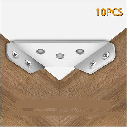10pcs Universal Furniture Corner Connector Stainless Steel Corner Brace Without Screws Heavy Duty Angle Shelf Brackets for Wood