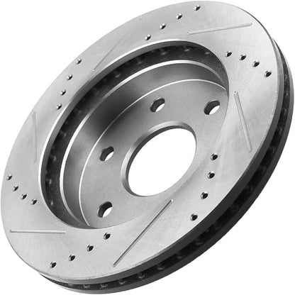 Drilled  Slotted Front Brake Rotors fits for 1999-2006 Chevy Silverado 1500, GMC Sierra 1500, 2000-2006 Chevy Tahoe, Chevy Suburban, GMC Yukon, 2002-2006 Chevy Avalanche, Cadillac Escalade