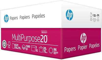 HP Printer Paper | 8.5 x 11 Paper | MultiPurpose 20 lb | 3 Ream Case - 1500 Sheets | 96 Bright | Made in USA - FSC Certified | 112530C