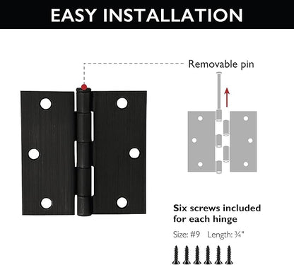 Design House 181495 3.5 x 3.5 Square Corner Hinge, Oil Rubbed Bronze, 3 Count (Pack of 1)