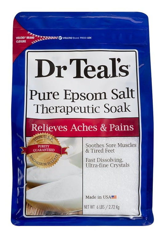 Dr Teals Pure Epsom Salt Therapeutic Soaking Solution, Unscented, 96 Oz. (Pack of 1) (Packaging May Vary)