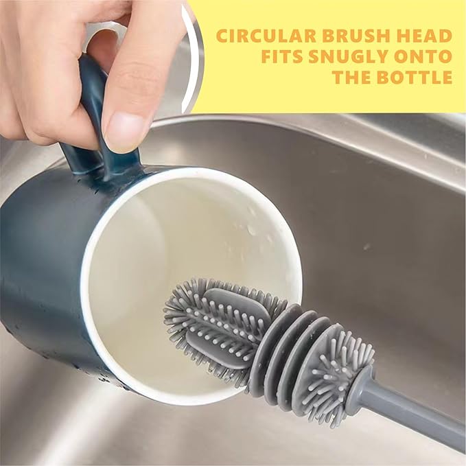 Silicone Bottle Brush,Silicone Bottle Cleaning Brush with Long Handle,be Suited to Cleaning Narrow Neck Containers, Vacuum Sports Bottle, Tumblers, Flask, Glassware (2 Pack, Black and White)