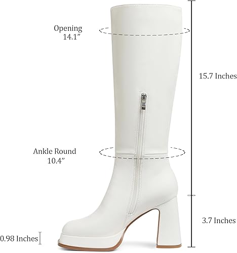 Platform Knee High Square Toe Fashion Fall Goth Tall Long Boots with Zipper Combat Wide Calf Dress Party Club Shoes Motorcycle