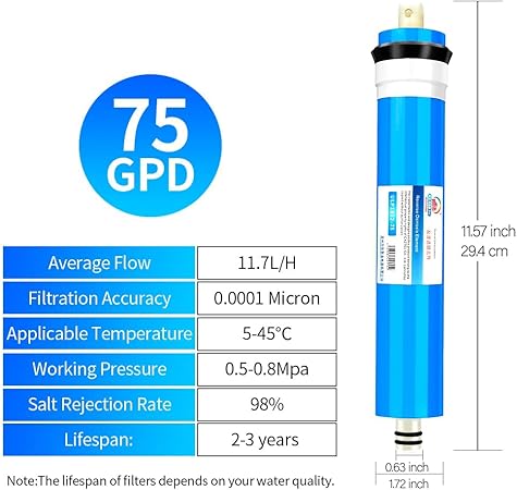 RO Membrane Replacement 75G Reverse Osmosis Membrane Reverse Osmosis Systerm Drinking Water Filtration System for Undersink