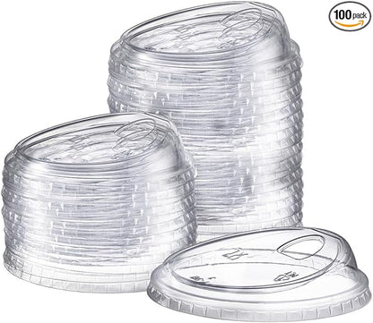 100 Count Crystal Clear Strawless PET Plastic Lids for 12, 16, 20  24 oz. Milkshake Cups