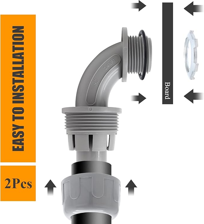 2Pcs 34" NPT Liquid-Tight Connector, 90-Degree Electrical Conduit Connector Fitting Flexible Conduit Fittings