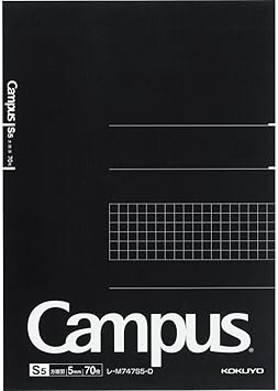 KOKUYO Composition Notepad, 1 Pack Campus A5 Comp Graph Notebook with 5mm Grid, 40 Sheets, 5 x 5 School Square Notebook in Black, Journal Note Pad for Women Work Study Note Taking. (RE-M747S5-D)