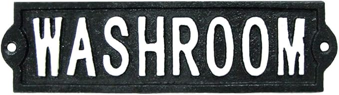 Cast Iron Washroom Bathroom Sign Rustic Gas Station Bar Pub Wall Decor Bath Plaque