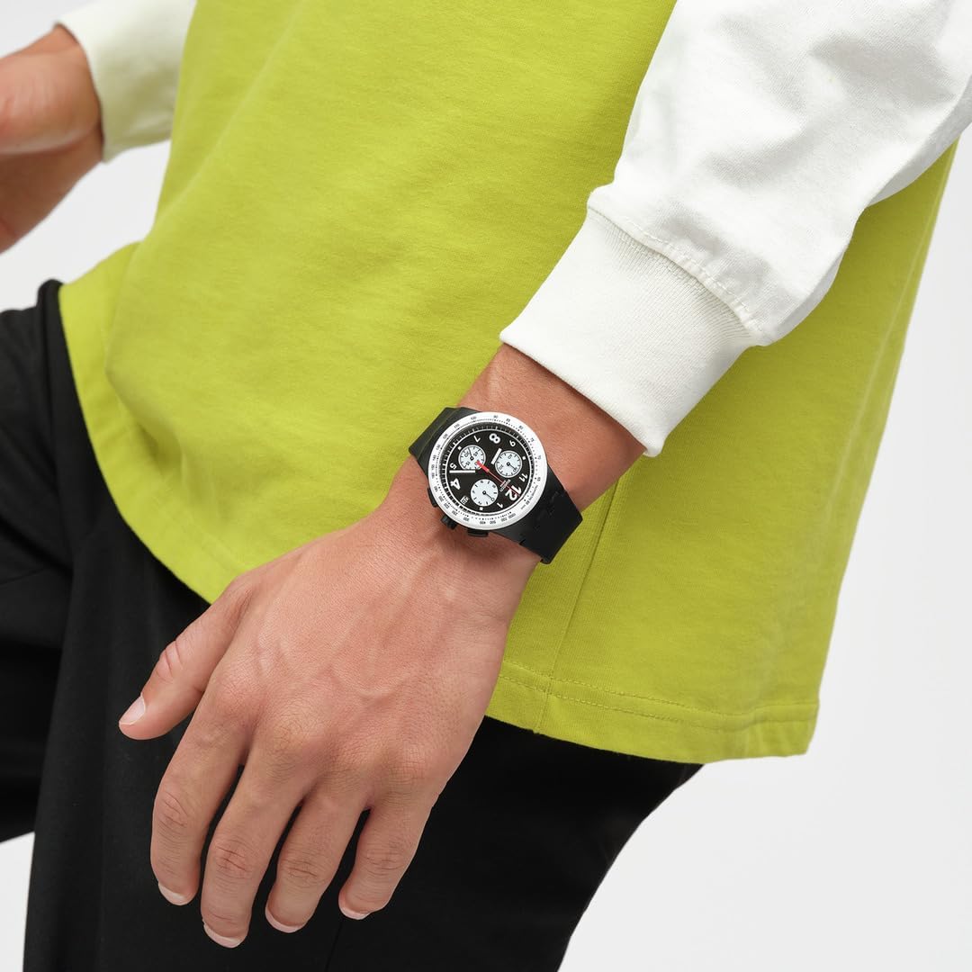 Swatch Chrono 42 Unisex Watch Dress Stainless Steel Black Automatic Waterproof Nothing Basic About Black