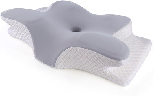 Cervical Neck Pillow for Sleeping Ergonomic Pillow Side Sleeper for Neck and Shoulder Pain Contour Memory Foam Pillow for Neck Pain Relief with Beathable Pillowcase - Light Gray