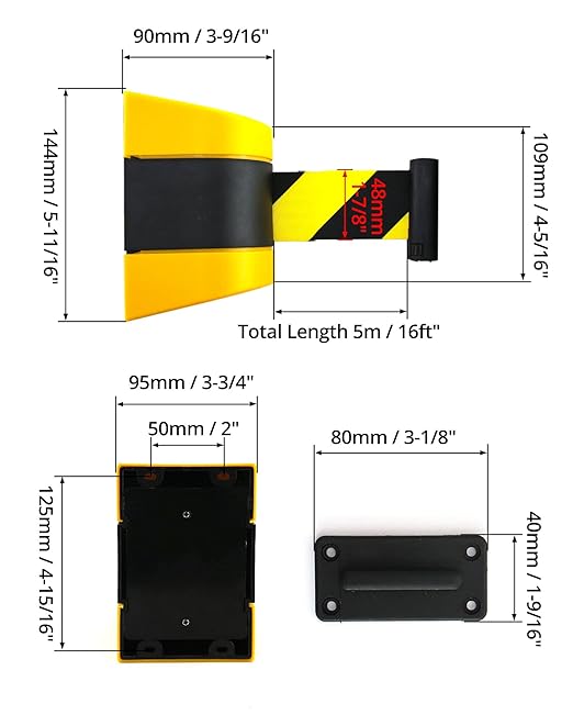 QWORK Fixed Wall Mount Retractable Belt Barrier, ABS Case 16 ft, Black and Yellow Safety Belt with Screws
