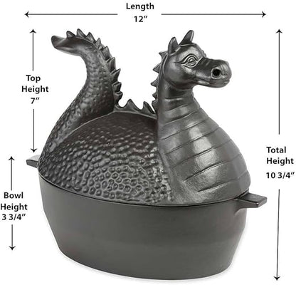 Plow & Hearth Dragon Wood Stove Steamer | Cast Iron | Matte Black | Rust Resistant | Functional Alternative | 2.75 QT Cap | 12.5 L x 7.5 W x 10.75 H