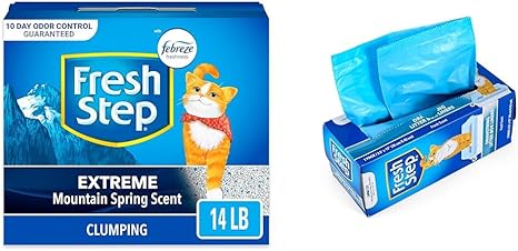 Fresh Step Clumping Cat Litter, Extreme, Long Lasting Odor Control with Activated Charcoal, Low Dust Formula, 14 lb  Fresh Step Drawstring Litter Box Liners Scented, Large Size, 30" x 17" - 7 Count