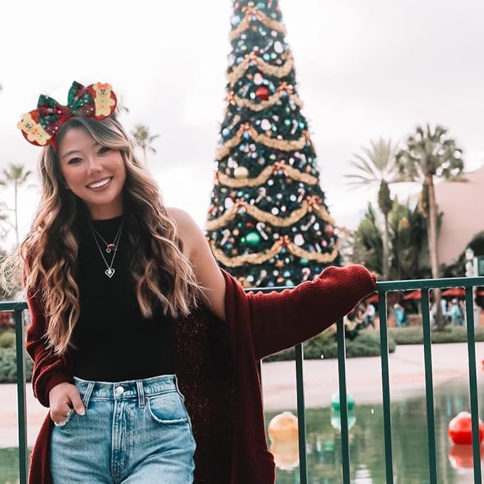 Trnerm Christmas Mouse Ears Headband for Women - Red Bows Headband