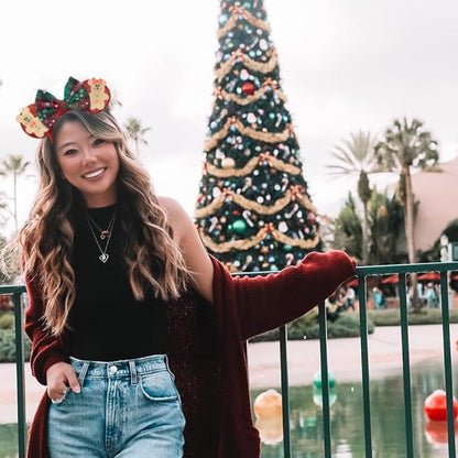 Trnerm Christmas Mouse Ears Headband for Women - Red Bows Headband