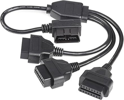 Right Angle OBD2 16 Pin OBD II Splitter Extension 1x Male and 2X Female Y Extension Cable Adapter Automotive Accessories Universal for All OBD2 Vehicles (16 pin 1 Male to 3 Female Cable 50cm)