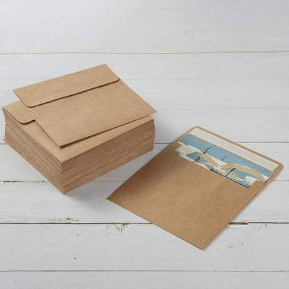 50 Pack Colorful 6 x 6 Envelopes Square Envelopes Self Seal for Wedding, Party Invitations, Greeting Cards, Announcements, Photos, CDDVD Sleeves (Brown)