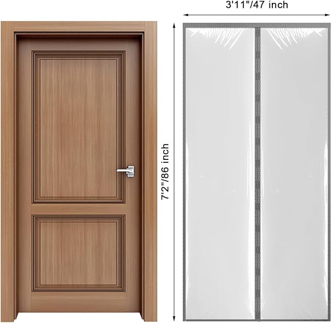 Magnetic Door Cover for Dust Control  Room Separation, Temporary Plastic Door Curtain for Home Renovation  Construction, Reusable Dust Barrier for Remodeling, 3'11"7'2"