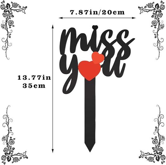 13.8 X 7.9 Inches Large Cemetery Decorations for Grave, Miss You Memorial Grave Markers, Metal Memorial Remembrance Stake, Grave Markers for Human Cemetery, Garden Yard Grave Site Outdoor Stake Marker